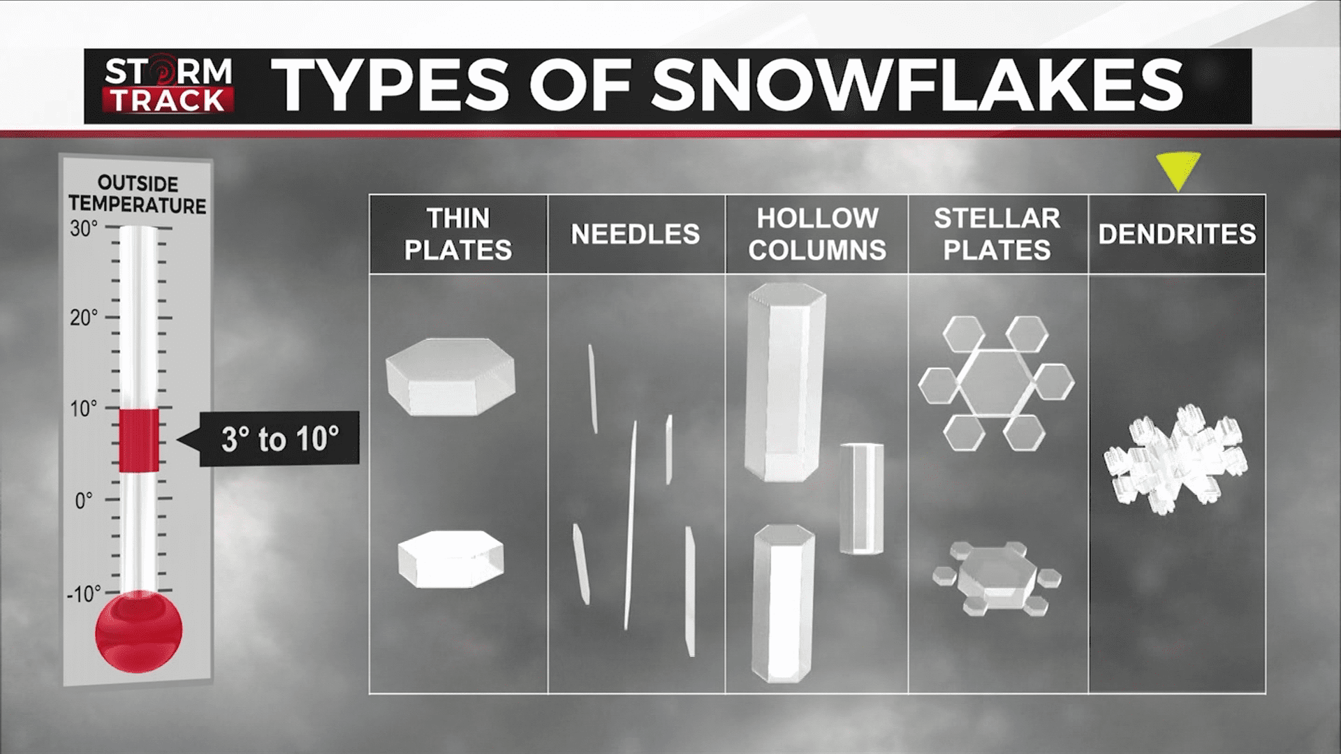 Graphic showing difference snowflake types