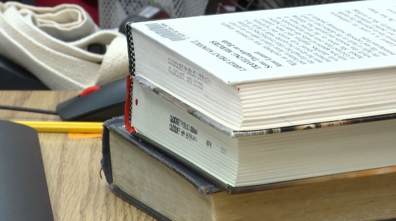 A stack of three library books