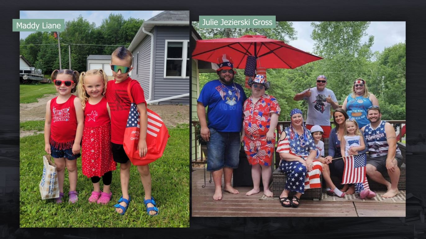 Two groups in patriotic clothes