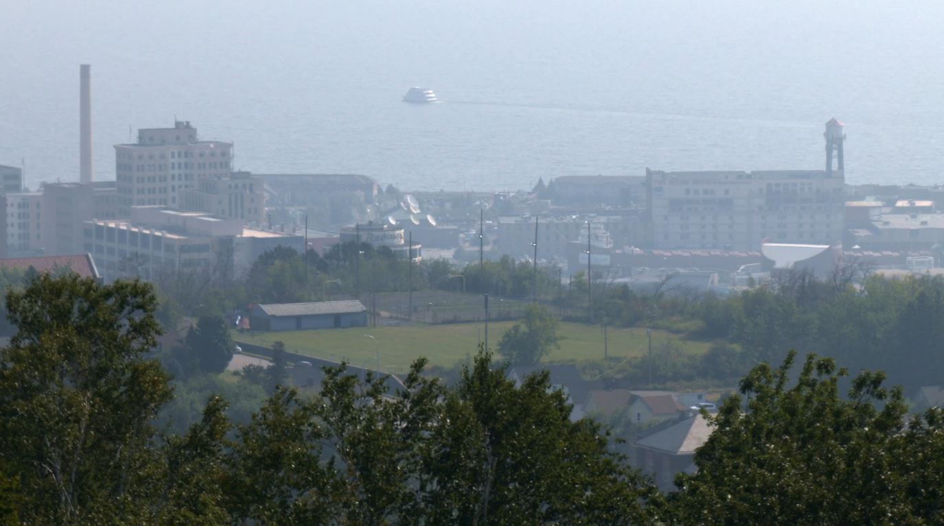 The hazy view from Enger Tower