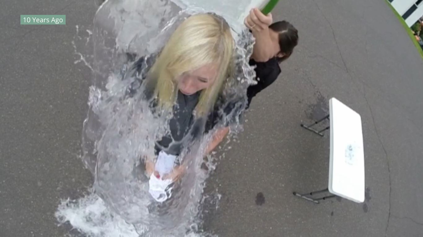 Former WDIO Reporter Julie Kruse has ice water dumped on her head