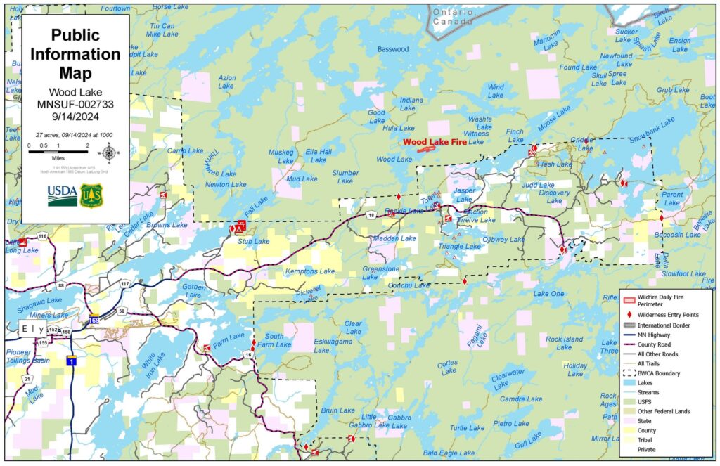 Wood Lake Fire information map, Superior National Forest Service