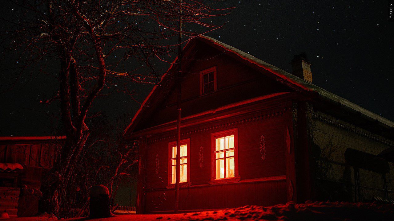 A house with glowing red light