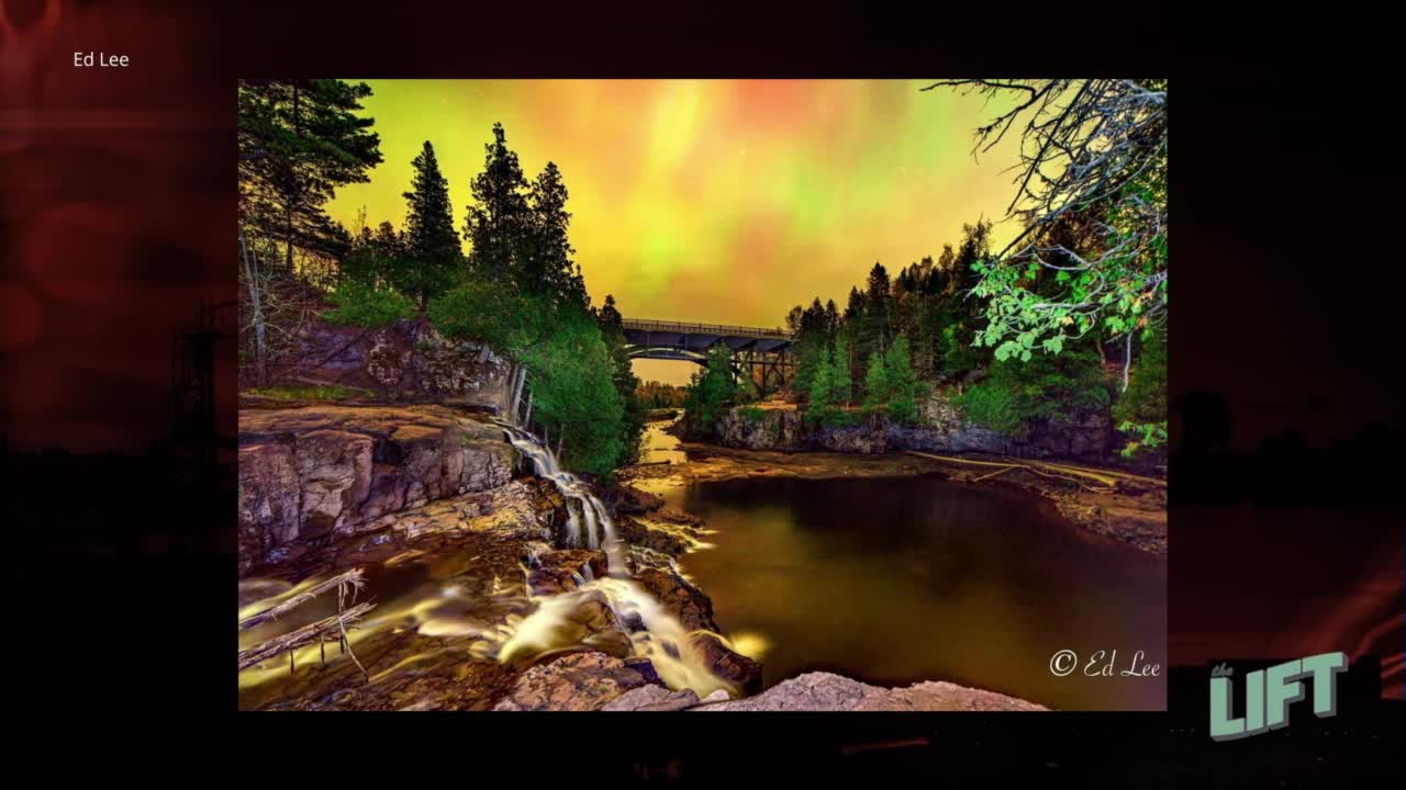 An aurora over Gooseberry Falls