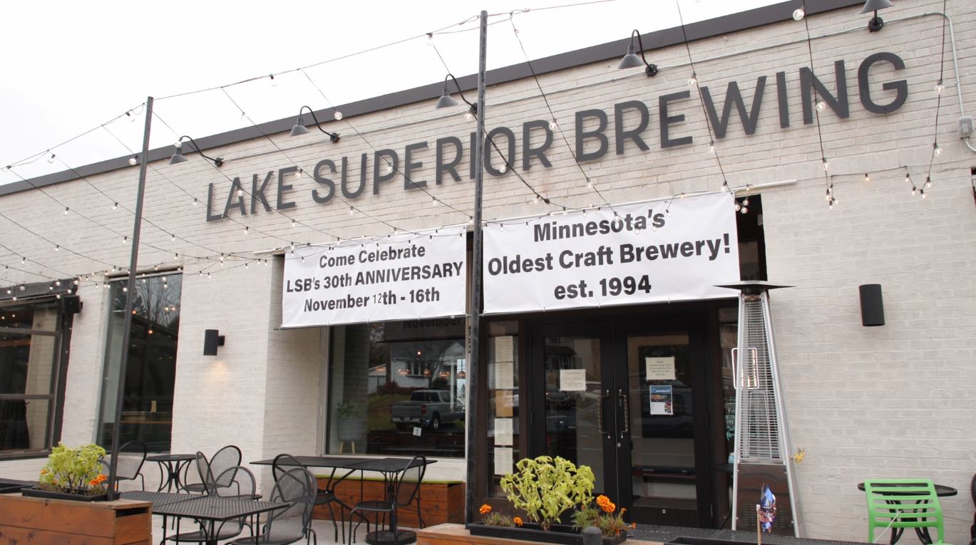 Banners outside of Lake Superior Brewing