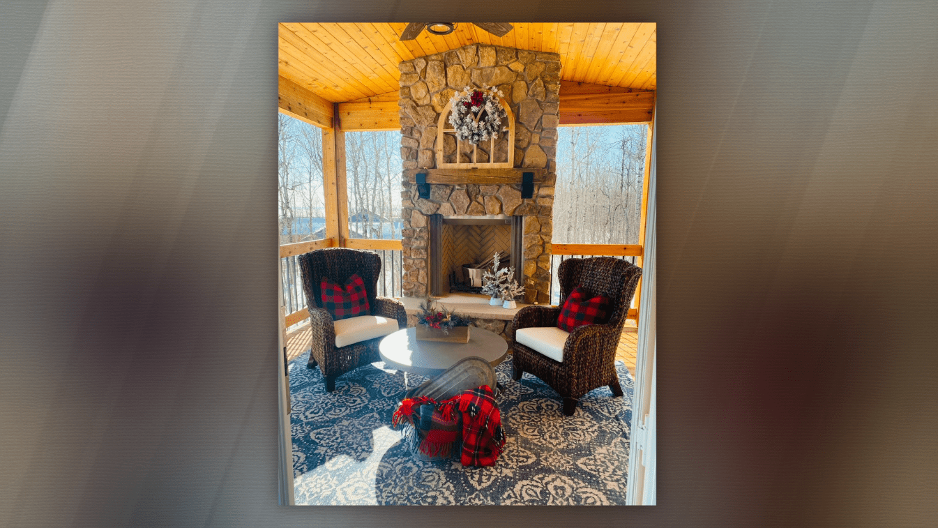 A seasonally decorated porch